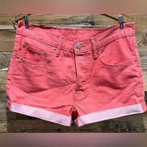 LEVI’S  501 Denim Shorts Salmon Pink cuffed street summer festival beach US30